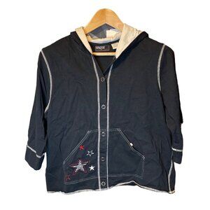 Onque Navy Lightweight Cotton Hooded Patriotic Embroidered Jacket Sz L